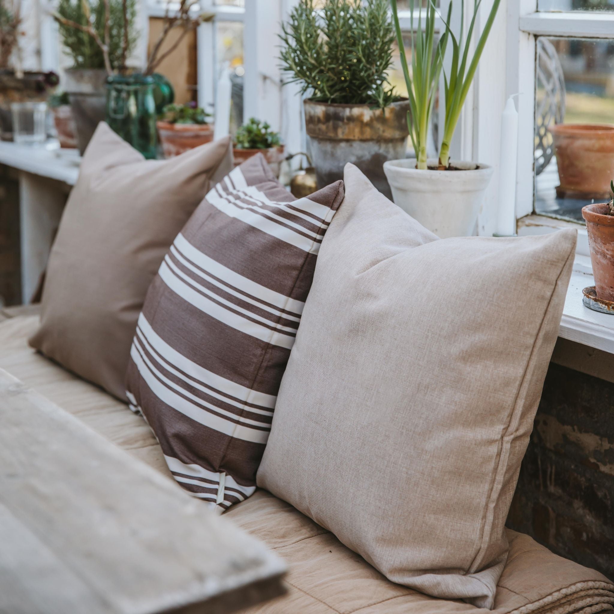 Outdoor pillow 50x50 - Dark brown/White stripe